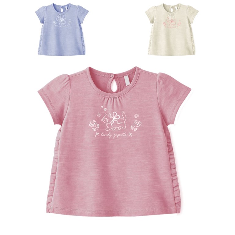 Remera beba flame con estampa gatito y voladitos gepetto