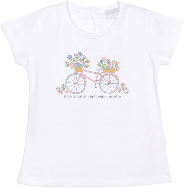 Remera beba con estampa bici con florcitas gepetto