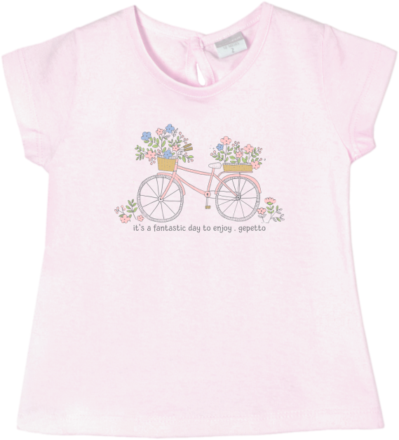 Remera beba con estampa bici con florcitas gepetto