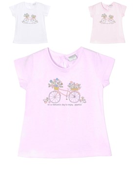 Remera beba con estampa bici con florcitas gepetto