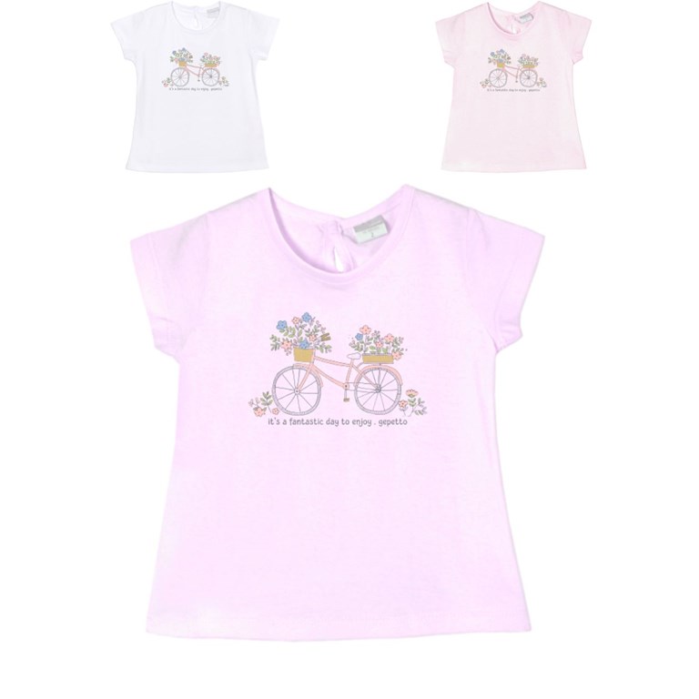 Remera beba con estampa bici con florcitas gepetto