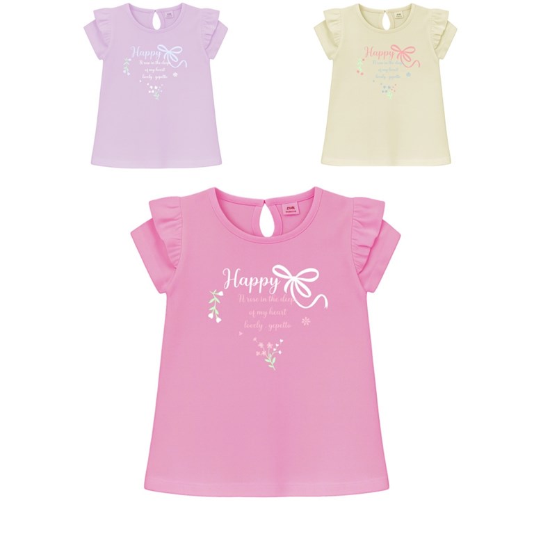 Remera beba con volados y estampa moños gepetto