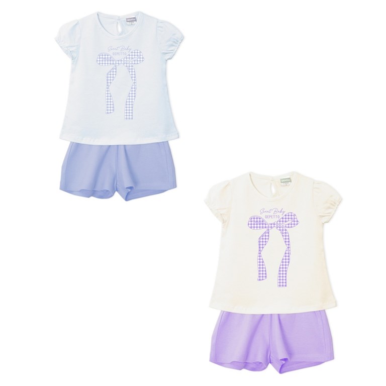 Conjunto de beba short con remera jersey moño vichy gepetto