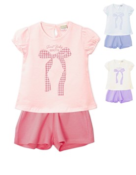 Conjunto de beba short con remera jersey moño vichy gepetto