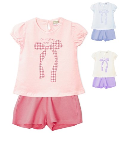 Conjunto de beba short con remera jersey moño vichy gepetto