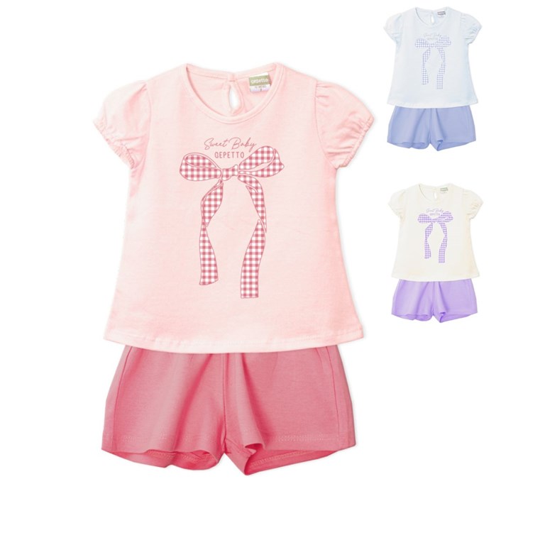 Conjunto de beba short con remera jersey moño vichy gepetto