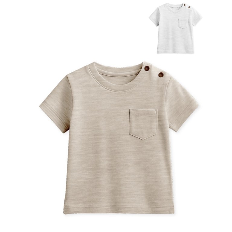 Remera de bebe varon flame con bolsillos lisa.Gepetto