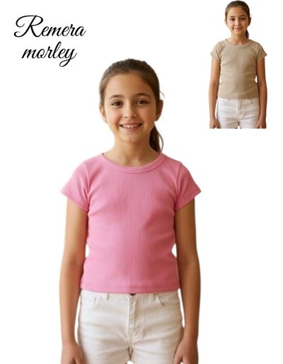 REMERA MANGA CORTA   DE MORLEY CUELLO AMERICANO  PARA NENA. GEPETTO