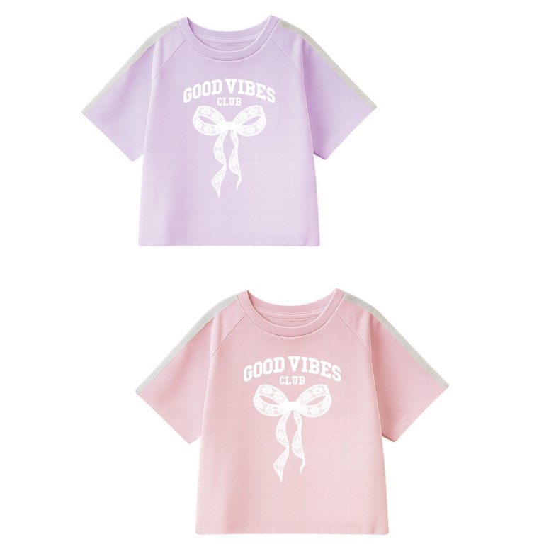 Remera junior nena c/estampa 'moño' y puntilla aplicada. gepetto