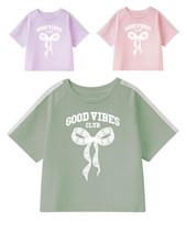 Remera junior nena c/estampa 'moño' y puntilla aplicada. gepetto