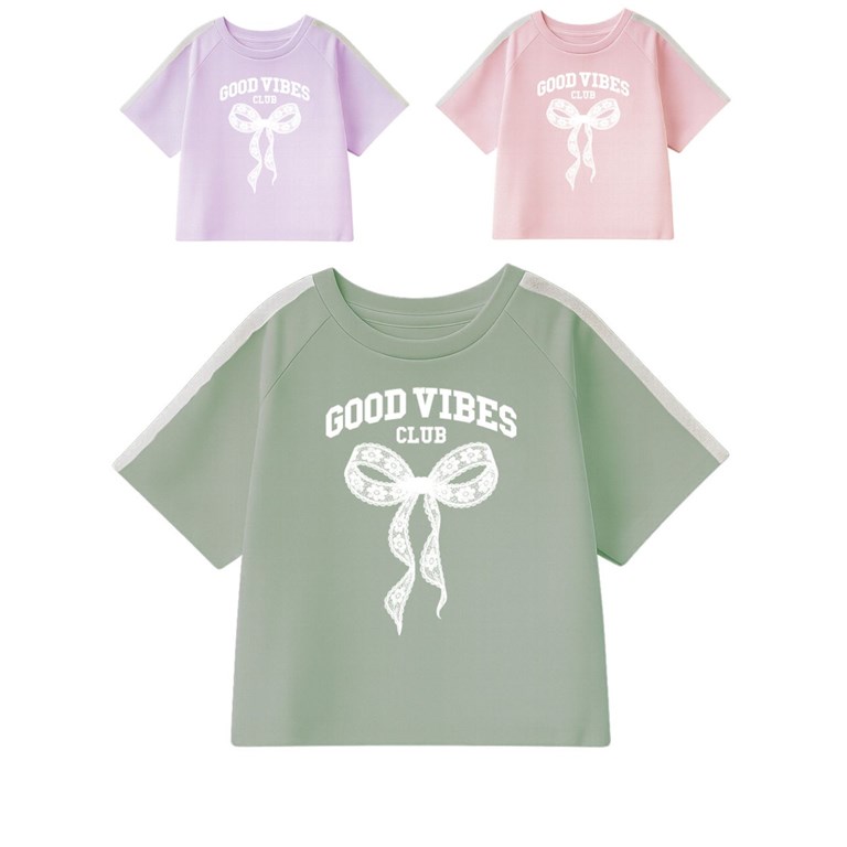 Remera junior nena c/estampa 'moño' y puntilla aplicada. gepetto