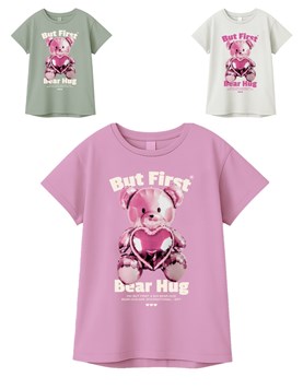 Remera junior nena oversize c/estampa 'oso metal'. gepetto