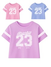 Remera junior nena a la cintura oversize c/estampa central y manga 'número c/encaje'. gepetto