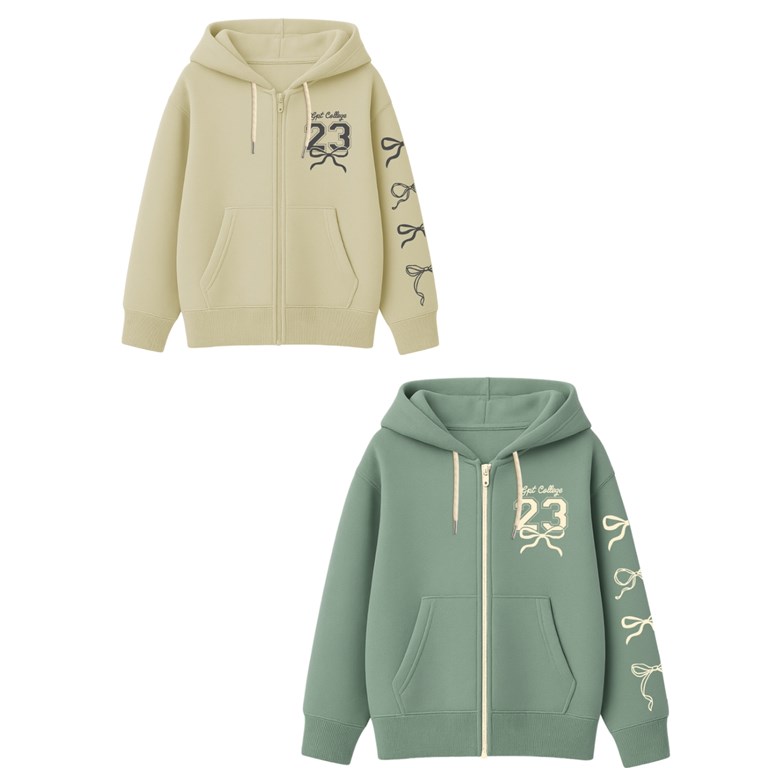 Campera rústico junior nena oversize c/estampa logo y manga 'moños'. gepetto