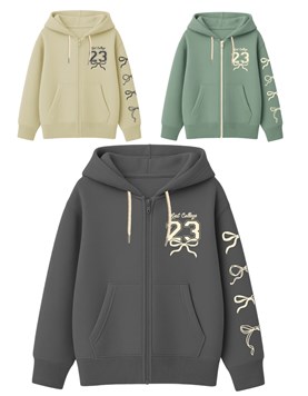 Campera rústico junior nena oversize c/estampa logo y manga 'moños'. gepetto