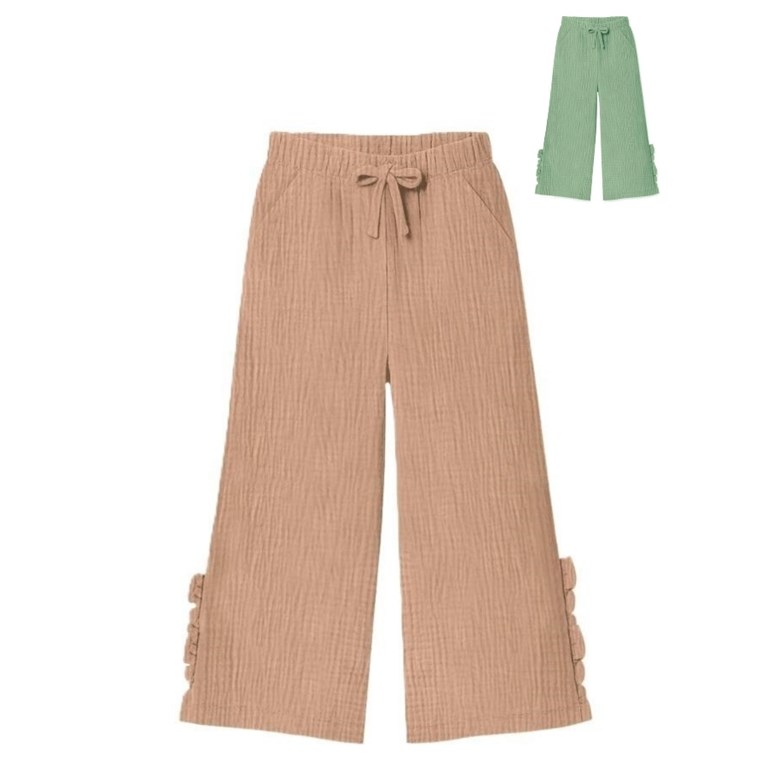 Pantalon ancho para nena de bambula con bolsillos. gepetto