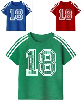 Remera junior varón ranglan c/estampa frente y mangas '18'. gepetto