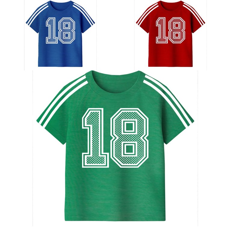Remera junior varón ranglan c/estampa frente y mangas '18'. gepetto