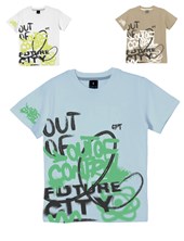 Remera junior varón c/estampa frente y manga 'out of'. gepetto
