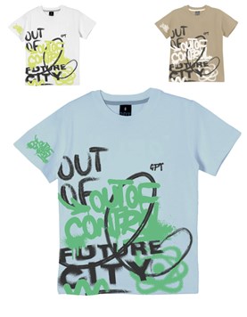 Remera junior varón c/estampa frente y manga 'out of'. gepetto