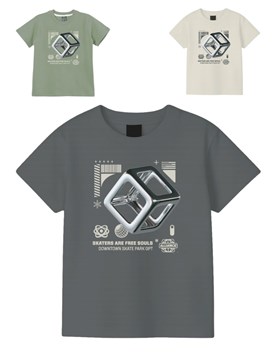 Remera junior varón c/estampa 'cubo metálico'. gepetto