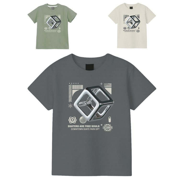 Remera junior varón c/estampa 'cubo metálico'. gepetto