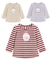 Remera beba nena rayada con estampa camafeo osito.Gepetto