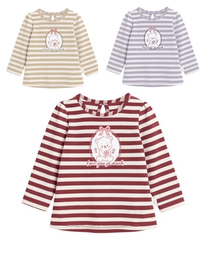 Remera beba nena rayada con estampa camafeo osito.Gepetto