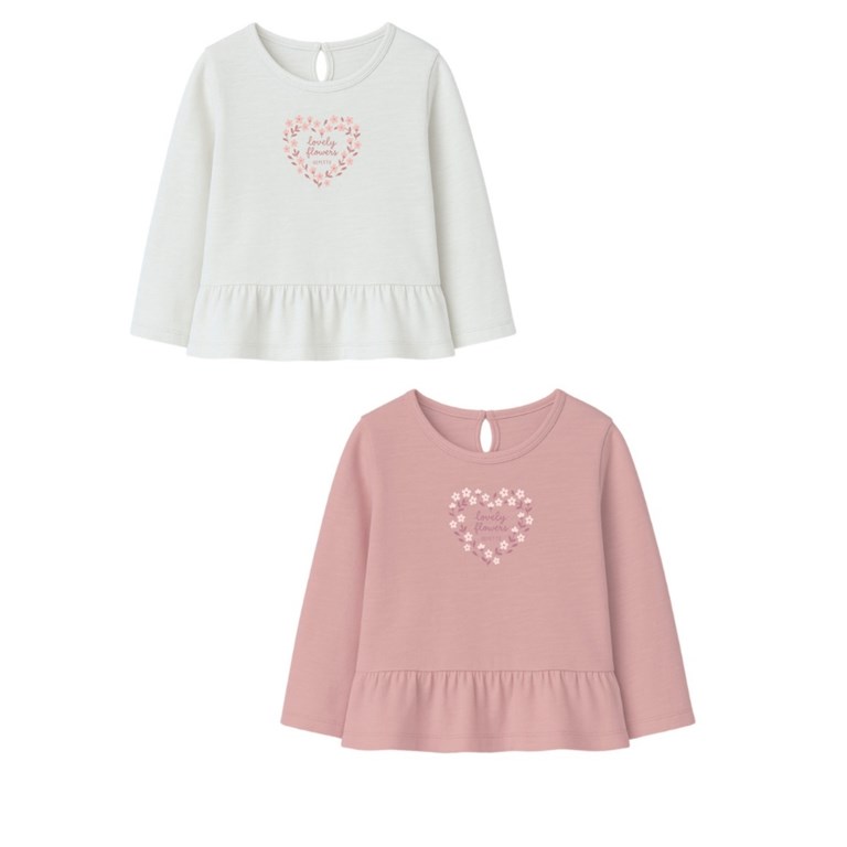 Remera beba nena flamé c/volado y estampa corazón.Gepetto