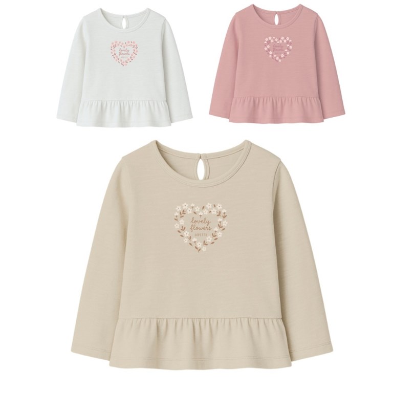 Remera beba nena flamé c/volado y estampa corazón.Gepetto