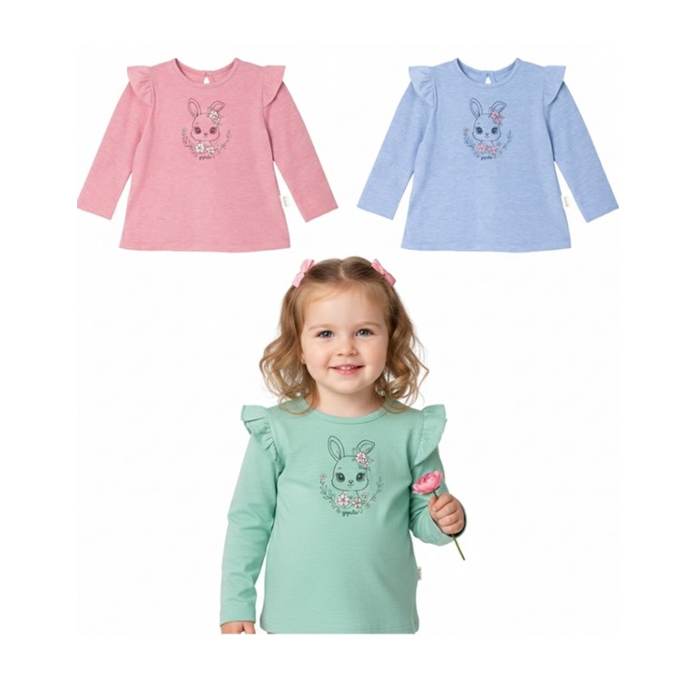 Remera beba nena flamé c/volado y estampa corazón.Gepetto