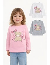 Remera beba nena c/estampa osito + moños.Gepetto