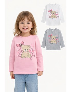 Remera beba nena c/estampa osito + moños.Gepetto