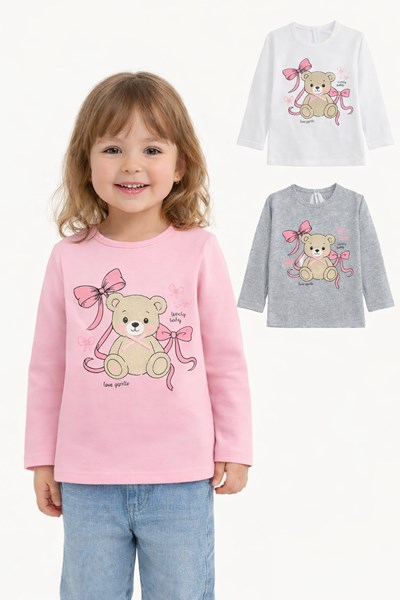 Remera beba nena c/estampa osito + moños.Gepetto