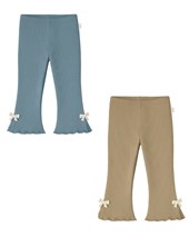 Pantalon beba nena morley con tajos laterales y moñitos de puntilla.Gepetto