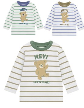Remera bebe varón rayada con estampa osito.Gepetto