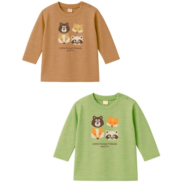 Remera bebe varón flamé c/estampa forest friends.Gepetto