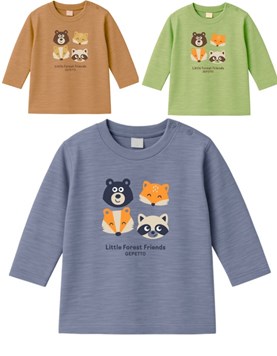 Remera bebe varón flamé c/estampa forest friends.Gepetto