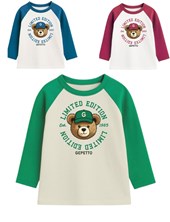 Remera bebe varón ranglan c/estampa oso.Gepetto