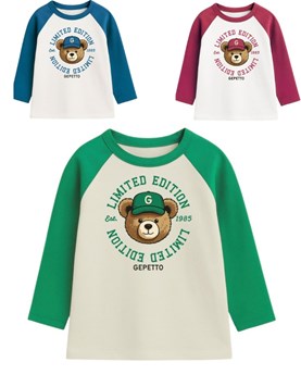 Remera bebe varón ranglan c/estampa oso.Gepetto