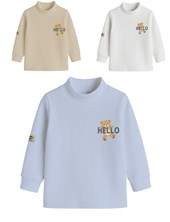 Media polera bebe varón interlock c/puños c/estampa osito.Gepetto