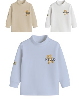 Media polera bebe varón interlock c/puños c/estampa osito.Gepetto