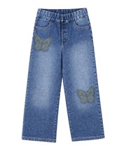 Jean junior nena wide leg y bordados mariposas.Gepetto