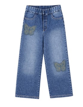 Jean junior nena wide leg y bordados mariposas.Gepetto