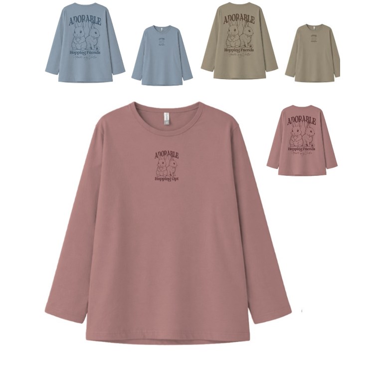 Remera junior nena oversize con estampa frente y espalda conejas.Gepetto