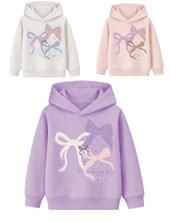 Buzo junior nena con capucha y estampa moños.Gepetto 