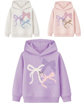Buzo junior nena con capucha y estampa moños.Gepetto 