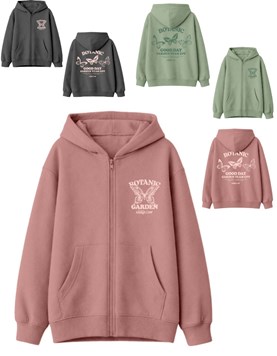 Campera junior nena frisa oversize con estampa mariposas frente y espalda.Gepetto