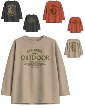 Remera junior varón oversize con estampas outdoor frente y espalda.Gepetto