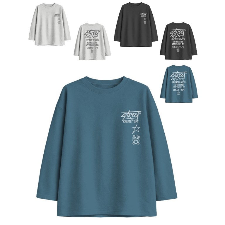 Remera junior varón oversize con estampas street frente y espalda.Gepetto